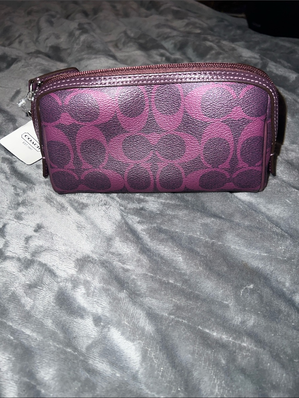 Coach Plum and Black Monogram Cosmetic Pouch